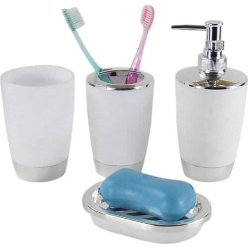 4Pcs/Set Bathroom Suit Set Bathing Accessories Goods Includes Soap Box Cup Toothbrush Holder Soap Dispenser Soap Dish Set