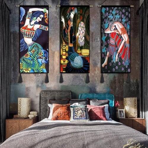 Folk Decoration Fabric Tapestry Hotel Bedroom Vintge Sofa Ethnic Style Hanging Murals Colorful Wall Fabric Porch Cloth painting
