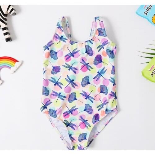 2020 New Baby Girl Swimsuit Girls One Piece Swimwear Classic Children Bodysuit Dragonfly Print Swimsuit for Girl Bathing Suit