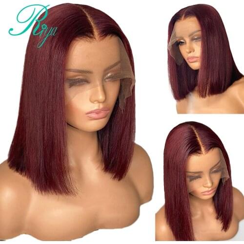 99J Burgundy Red Color 4X4 Lace Closure Wig Pixie Short Straight Bob Blunt Cut Preplucked Lace Front Human Hair Wigs Bleach Remy