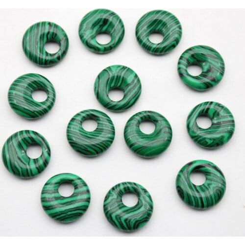 15pcs 18mm Natural Stone malachite Agates Crystal gogo donut pendant for DIY jewelry making earrings pendant accessories