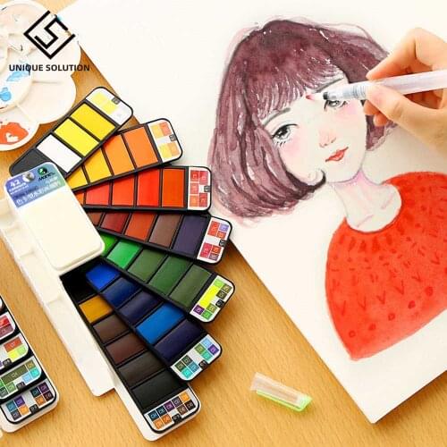 Portable Solid Watercolor Paint Set With Paint Brush Bright Color Watercolor Painting Pigment Set For Student Art Supplies