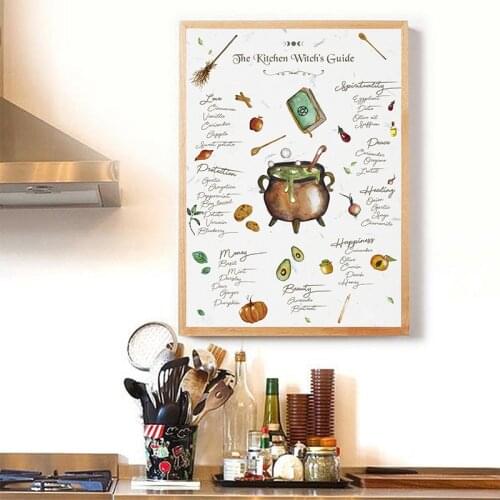 Kitchen Witchs Guide Poster Vintage Canvas Prints Wiccan Magic Knowledge Art Painting Gifts Wall Picture Kitchen Decoration