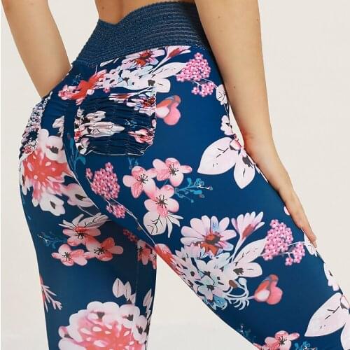 Printed rubber band waist moisture absorption and perspiration yoga pants tight fitness pants sports leggings