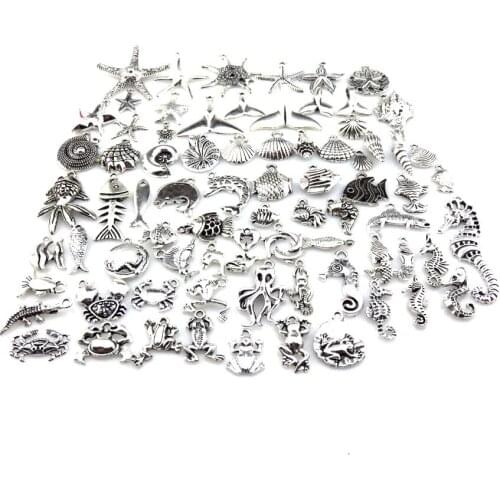 Vintage Sea Conch Spiral Shell Fish Dolphin Charms Fashion DIY Necklace Pendants Women Unisex Jewelry Making 21686