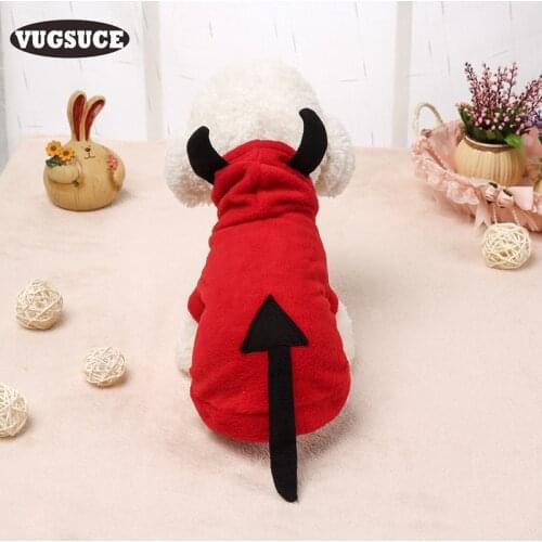 XPangle Devil Horn Dog Hoodie Fleece Jumpsuit Clothes for Small Dogs Demon Pet Hoodies Puppy Cats Yorkshire Terrier Winter Warm