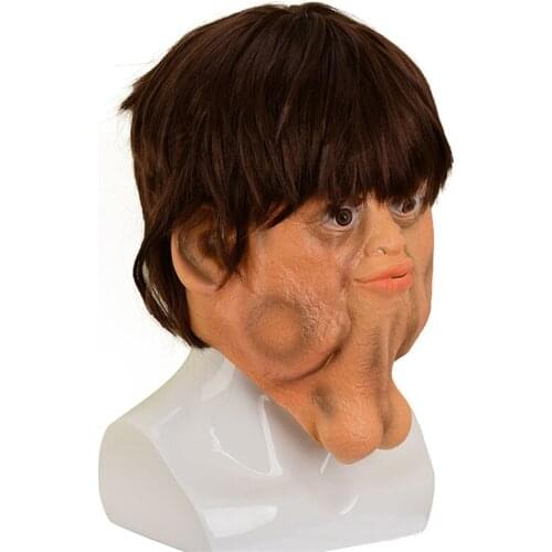 Halloween Funny Spoofing Double Chin Mask Fancy Tricky Props Wig Cosplay Latex Mask Hood Carnival Party Masquerade Disguise