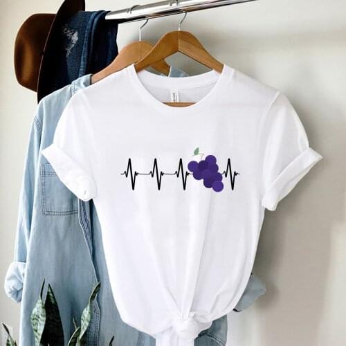 Women T-shirt Blueberry Print Tops Casual Ladies Basic O-collar Short Sleeved Women T-shirt Girl,Drop Ship