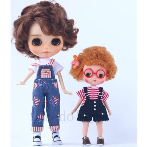 1 PCS Dolls Denim Straps Trousers for Blyth, Azone, Holala, OB24, 1/6 BJD, Ixdoll Doll Clothes Bib Pants T-shirt Accessories