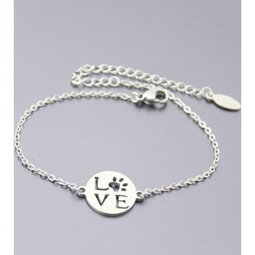1Pc New Love Cat Paw print Stainless Steel Bracelet Simple Charms Bracelets Female Fashion Memorial Bangles Jewelry For Women