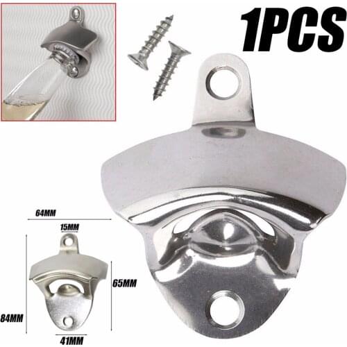 1pc Silver Beer Opener Wall Hanging Beer Opener Soda Bottle Cap Opener with Mounting Screw Home Kitchen Tool 64*84mm
