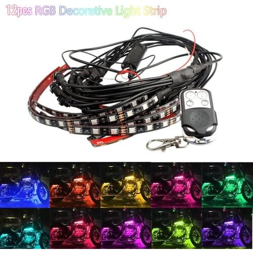 12pcs 144 LED Motorcycle ATV Decorative Light Strip RGB LED Neon Underglow Strip Light Kit Remote Control