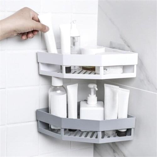 2Pcs Bathroom Corner Storage Rack Organizer Accessories Self-Adhesive Wall Mounted Shampoo Shower Basket Washing Shelves