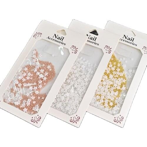 20g/Bag OVer 100Pcs Five-Petal Flower 3D Mini White Pink Black Flowers Jewelry Charm Elegant Flower Parts Steel Balls Stickers 1