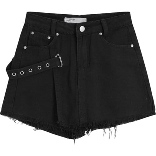 2021 New Short Jeans Women Summer Gothic Harajuku Fashion High Waist Hot Pants Straight Black Plus Size Mom Denim Short Trouser