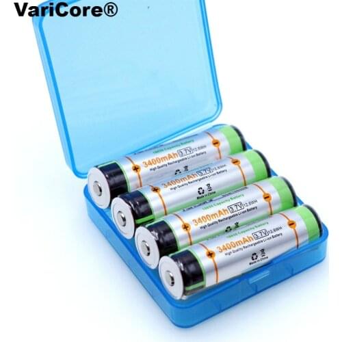 4PCS VariCore New Protected 18650 NCR18650B 3400mah Rechargeable battery 3.7V with PCB For Flashlight batteries+ BOX