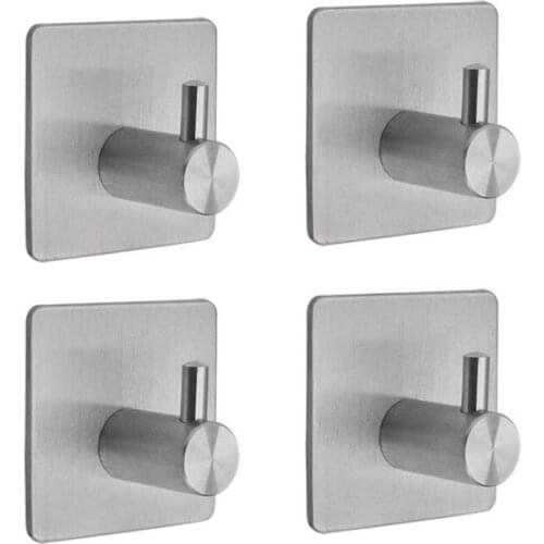 4pcs/set Stainless Steel Hooks Bathroom Self Waterproof Adhesive On Door Wall Hanger Coat Towel Hooks