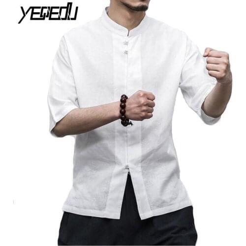 #4438 Solid Color Cotton Linen Shirts Men Stand Collar Plus Size 5XL Mens Clothes Half Sleeve Hip Hop Streetwear Thin Hip Hip