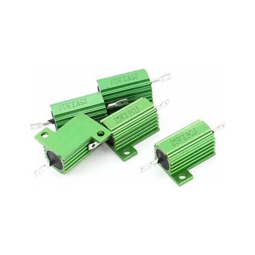 5 Pcs Green Heatsink Aluminum Housed 25Watt 3.9Ohm Wirewound Resistors