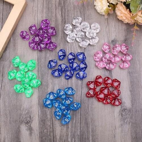 10pcs/set Acrylic Polyhedral Transparent Dice Colors 10 Sided Dices Table Board Playing Game