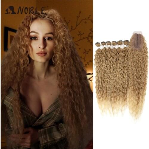 Noble Bundles With Closure Afro Kinky Curly Hair Extensions 30inch Ombre Bundles Soft Curly Hair Extension Synthetic Hair
