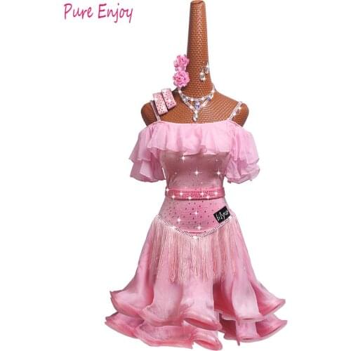 Glisten Rhinestones Custom Latin Dance Dress Women Professional Dancing Tango Dresses Latin Skirt Samba Latin Dance Salsa Dress