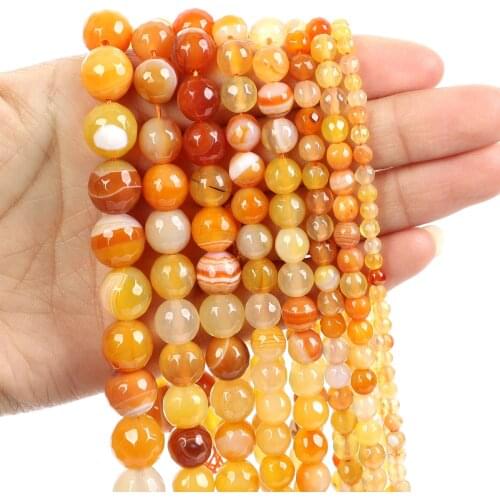 Natural Stone Beads Cut Surface Yellow Striped Agate Loose Beads for Jewelry Making Needlework DIY Bracelet Strand 4-12 MM