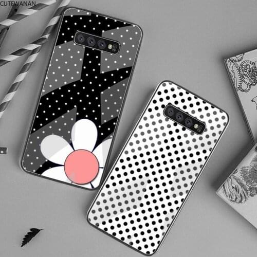 Black and White Polka Dot Phone Case Tempered Glass For Samsung S20 Plus S7 S8 S9 S10 Plus Note 8 9 10 Plus