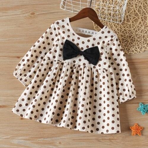 Spring Autumn Girls' Dress Polka Dot Costumes Bow Knot Halter Long-Sleeved Princess Dress Sweet Baby Kids ChildrenS Clothing
