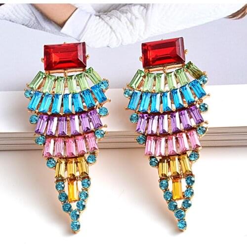 New design Long Rhinestone Drop earrings High-quality Metal crystal earring Fashion Trend Jewelry Accessories For Women