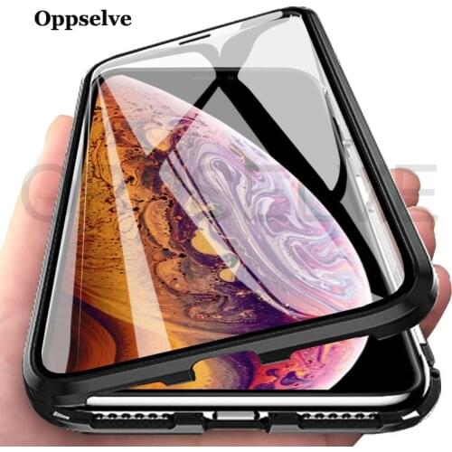 Double Sided Magnetic Phone Case For iPhone XR XS MAX X 10 Tempered Glass Case For iPhone 8 7 6 6S Plus Metal Magnet Cover Coque