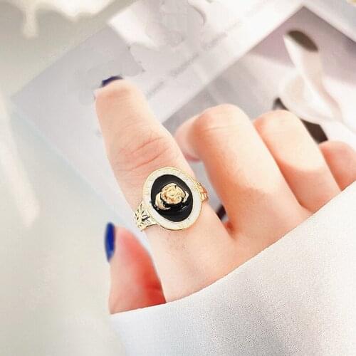 Vintage Rose Flower Open Rings For Women Girls Statement Temperament Geometric Adjustable Rings Trendy Jewelry 2021 New