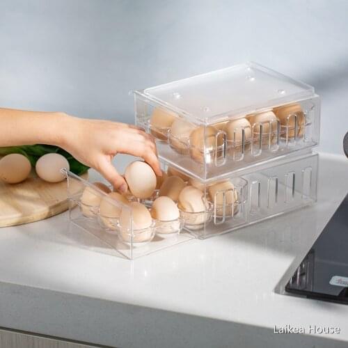 Refrigerator Food Storage Box Organizer Fresh Box Drawer Type Egg Carton Storage Box Egg Holder Stackable Kitchen Accessories