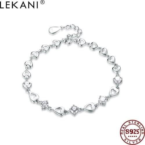 LEKANI Fashion 925 Sterling Silver Heart Bracelet High Jewelry Cubic Zirconia Bracelet Anniversary Gift for Girlfriend