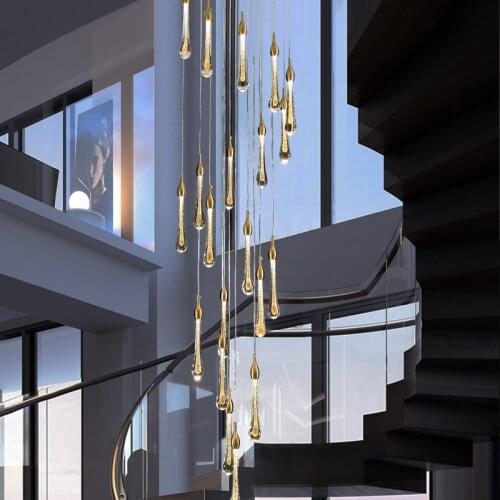 Stair lamp long chandelier duplex apartment living room modern minimalist Nordic creative loft dining room lamp all copper art l