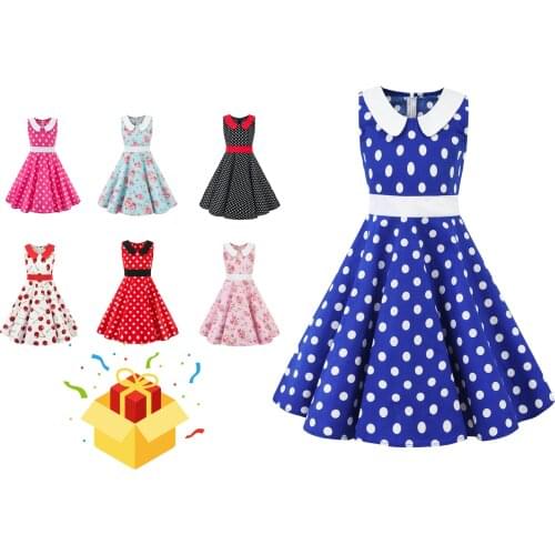 Summer Girls Dress Vestidos Longue De Verano Robe Casual Vintage Fille Kids Bow Children Floral Strawberry Flower Polka Dot