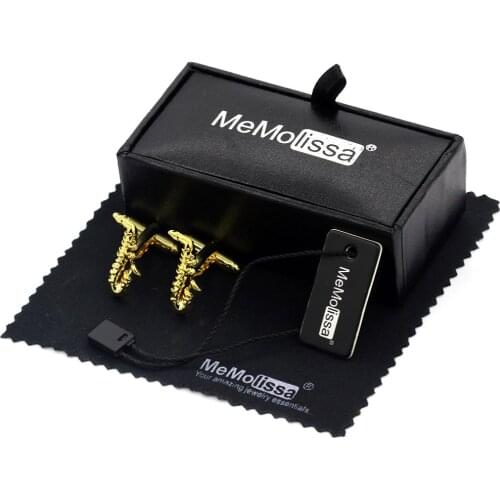 MeMolissa Display Box Cufflinks Classic Gold Suona Cufflinks Music Equipment Design Christmas Mens Gifts Free Tag & Wipe Cloth