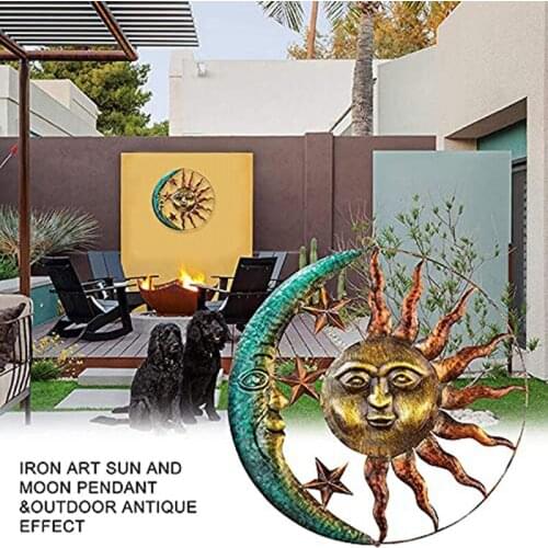Sun Moon Metal Front Door Decor Celestial Icons of Astronomy Wall Sculpture Outdoor Garden Vintage Home Decor Ornament