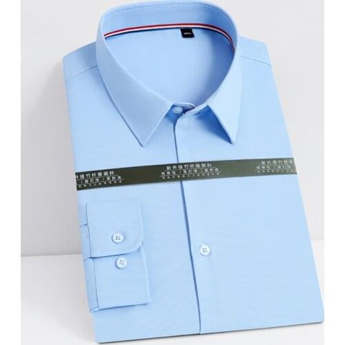 Fashion Mens Bamboo Fiber Dress Shirts Long Sleeve Pocketless Comfortable Formal Business Classic Shirt Casual Social Clothing