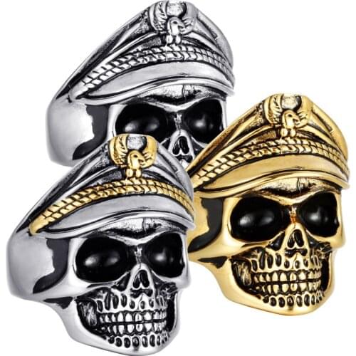 Megin D Stainless Steel Titanium Skull Evil Military Officer Punk Eagle Vintage Retro Rings for Men Women Couple Gift Jewelry