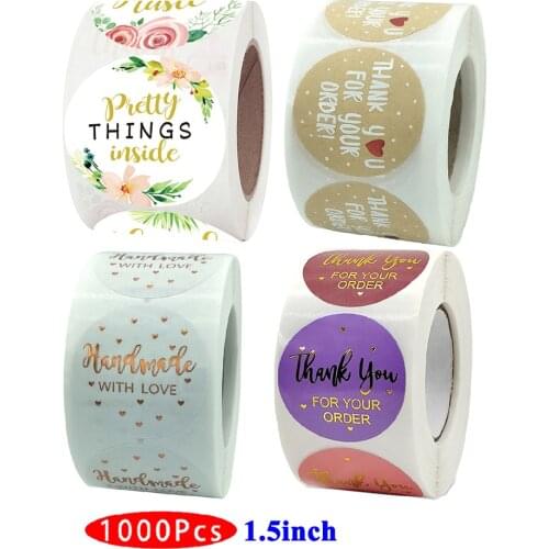 1.5inch 1000Pc Pretty Kawaii Thank You Stickers Gold Foil Washi Cute Order Handmade Aesthetic Label Scrapbook Seal Thing Inside