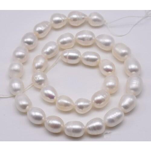 New 9-10mm Freshwater Loose Pearl Beads,White Color Rice Real Pearl Jewellery,15inches One Full Strand,Free Shipping