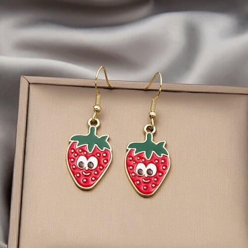 New Design Fruit Smile Face Pendant Earrings For Women Girls Cute Cartoon Banana Peach Watermelon Drop Ear Jewelry Party Gifts