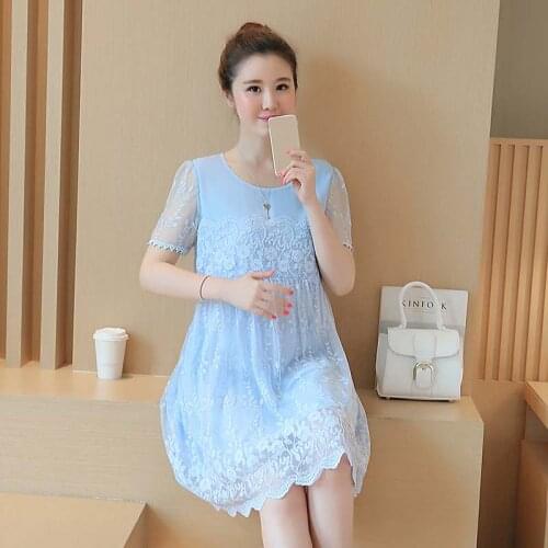 Maternity Clothes 2018 Spring Summer Maternity Short Lace Patchwork Plus Size Loose Dress Pregnancy Clothes for Pregnant Women