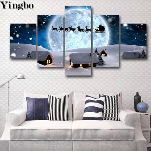 Full Square/Round Drill 5D DIY Diamond Painting 5 Pieces Moonlight Snow Landscape 3D Diamond Embroidery Cross Stitch Gift