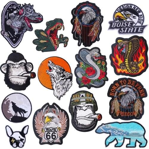 Prajna Punk Cool Animals Embroidered Patches For Clothing Stickers Applique Patch Iron On Patches On Clothes Stripe Badges Decor