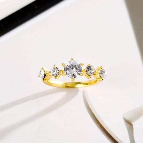Simple Six-Claw Gold Color White Zircon Ring For Women Wedding Engagement Party Jewelry Female Hand Accessories