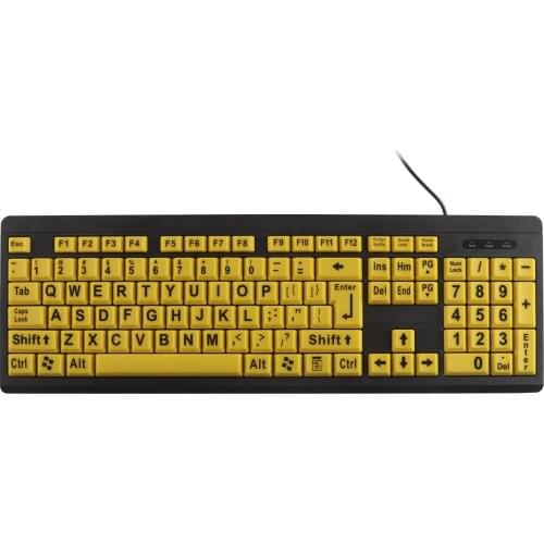 CHYI USB Wired Keyboard With Large Yellow 1004 Keys Black Letters Old Men Low Vision Users For PC Desktop