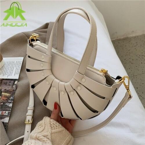 Luxury Fashion Women Crossbody Bag Hollow Out Semicircle Saddle Bag Soft Leather Shoulder Bags For Ladies 2021 Handbags Designer