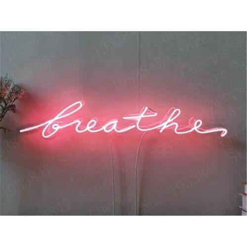 Pink Breathe Gift Neon Signs Real Glass Tube Beer Bar Pub Handmade Homeroom Girlsroom Party Decor Light Sign 14 inch